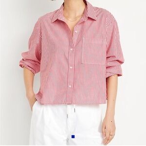 Old Navy Red & White Striped Button-Down Shirt